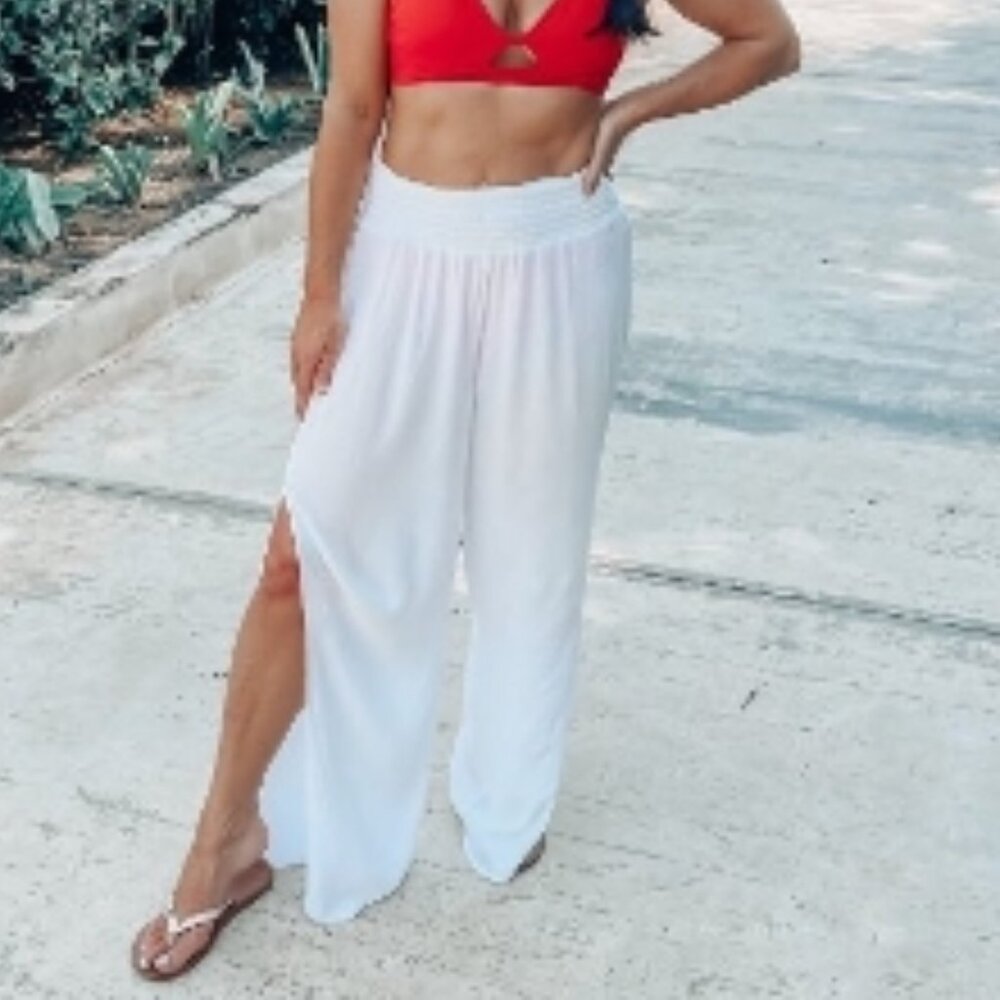 Shade & Shore | Smocked Waist Side Slit Swim Cover Up Pants | White Large NWT